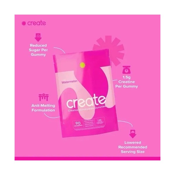Create Creatine 1CREATE WELLNESS CREATINE MONOHYDRATE GUMMIES WATERMELON FLAVOR 90