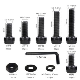 SZHKM M3 Screw Inside Hex Bolt Nut Washer Classification Kit Black 12.9 High Strength Alloy Steel Screw Box 600pcs Set (BT9-02, Black)
