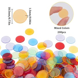 SOFPLATE 200Pcs Counting Chips Colored Round Flat Plastic Discs Decorative Christmas Ornament Disks Chip Markers Translucent Round Circles Mosaic Tile for Math Practice Learning School Supplies