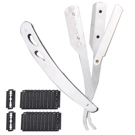 KIWOP Navaja para Afeitar, Maquinilla de Afeitar de Borde Recto con 30 Cuchillas en Total, Cuchillas Afiladas, Ángulo de Apertura de 270 °para Haz Que Tu Afeitado Sea más Limpio, Cómodo Agarre.