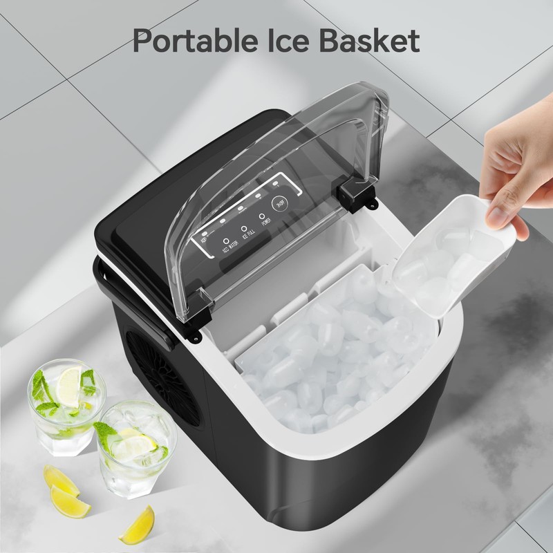 Crzoe Ice Makers Countertop with Handle, 2 Sizes of Ice,