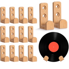 Weysat 12 Pcs Wood Vinyl Record Wall Mount Display Shelf Record Holder Vinyl Wall Mount Floating Shelves Album Cover Storage for Bedroom Living Room Home Office Decoration (Wood)