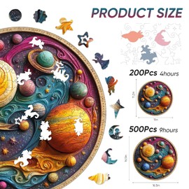 Wooden Puzzles for Adults, Solar System Planet Wooden Jigsaw Puzzles, Unique Shape Adult Puzzles, Irregular Wood Puzzles Creative Gift for Adults and Kids Family Game(11.1 * 11.2 in-200pcs)