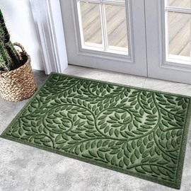 Bulijojo Front Door Mat Outdoor Entrance,Durable Heavy Duty Welcome Mat,Thick Absorbent Natural Rubber Non Slip Mat,Welcome Entryway Rug Green 23"x35"