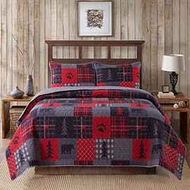 Soul & Lane Cabin Charm Bedding Quilt Set - King with 2 Shams | Cabin Lodge Quilted Bedspread | Country Quilt