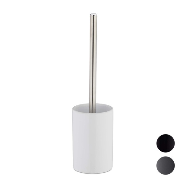 Relaxdays Ceramic WC Accessory Set, Toilet Round Holder, Exchangeable Brush