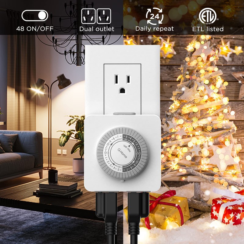 G-Homa 24-Hour Mechanical Timer Outlet with 2 Grounded Outlets -