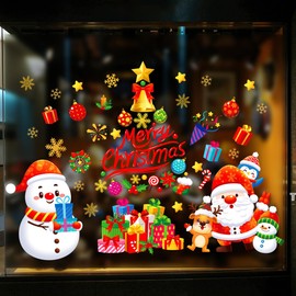 Christmas Window Clings Decorations,Static Christmas Window Sticker Decal,Large & Adjustable Double Sided Xmas Decal Ornament for Holiday New Year Party Home Store Winter Décor 2 Sheet (Christmas-C)