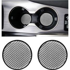 Carbon Car Cup Holder Coaster, Carbon Fiber Embedded Coaster, Non-Slip Durable Cup Holder Insert Coaster Pad, Universal Car Interior Bottle Pad for Most Vehicles 2pcs (Silver)