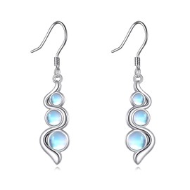 Turquoise/Moonstone/Moss Agate Earrings for Women 925 Sterling Silver Simple Gemstone Hanging Earrings Jewellery Gift, Sterling Silver, Turquoise