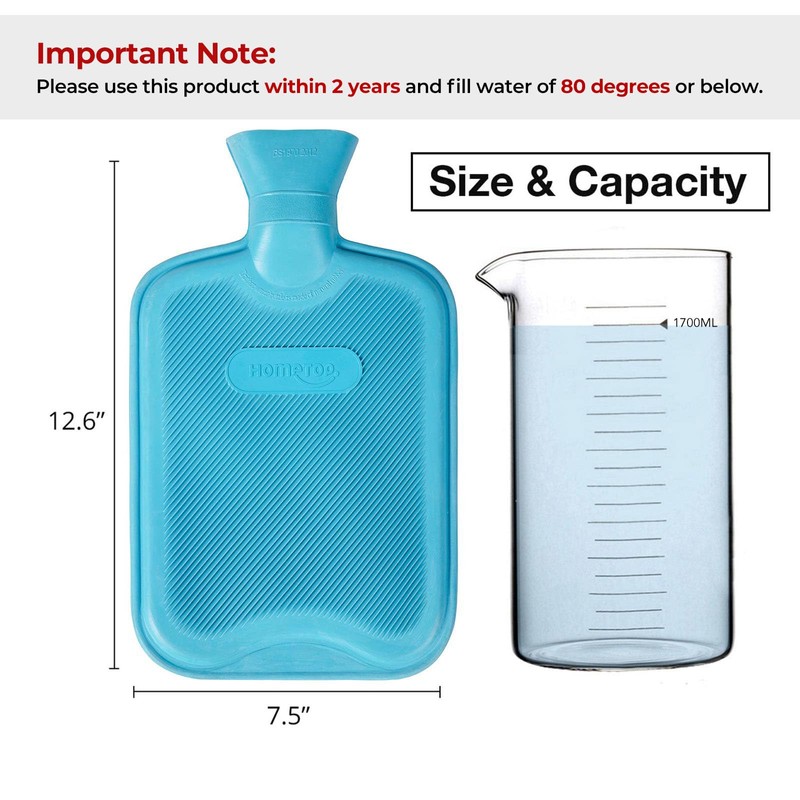 HomeTop Premium Classic Rubber Hot Water Bottle (Blue)