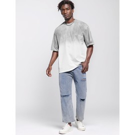 Arssm Mens Oversized T Shirts Gradient Washed Vintage Loose Fit Heavyweight Cotton Baggy Shirts Casual Short Sleeve Tee Gym Unisex Tops(White-L)