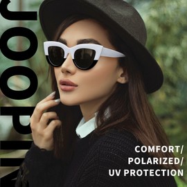Joopin Oversized Cat Eye Sunglasses Polarised, Trendy White Black Cateye Shades with UV Protection, Retro Rounded Cat Sun Glasses for Women 2024