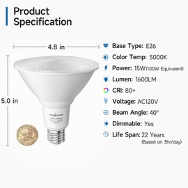SHINESTAR 6-Pack Outdoor Flood Light Bulb, 15W (100W Equivalent), Dimmable PAR38 LED Bulb, 5000K Daylight, 1600LM, E26 Base