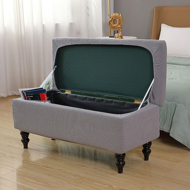 Lussenwert Ottoman Cover Rectangle, Stretch Jacquard Storage Ottoman Cover Rectangle