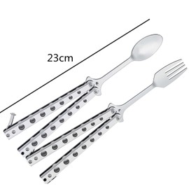 Butterfly Spoon Camping Spoon, Butterfly Fork and Spoon Set, 2 Pieces Foldable Utensils Camping Stainless Steel Utensils for Kitchen BBQ Camping Travel Outdoor