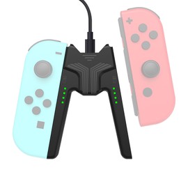 TRkin Joy-Con充電グリップ プレイしながら充電可能 switchドック ジョイコン充電グリップ リモコン 充電スタンド 安全な充電 取り付け簡単 持ち運びに便利 超軽量 充電指示LED付(Black)