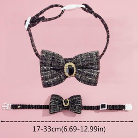 TRADERPLUS Adjustable Cat Bow Tie with Rhinestone Safety Belt for Small Cats and Dogs, Adjustable from 20 to 30 cm (Black)