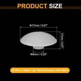 sourcing map 20Pcs Short Grain Glass Top Table Bumpers with Stem, Soft Rubber Grippers Anti Slip Pads for 6mm Hole, Table Spacers Furniture Cabinet Pads Foot End Caps Covers Protectors, White