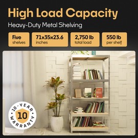 Storage Shelves: 5 Storage Shelves Heavy Duty w/ 2,750 lb Total Load Capacity, 550 per Storage Shelf, 71x35x24 | Perfect Solution for Your Storage Needs | Adjustable Shelving Unit