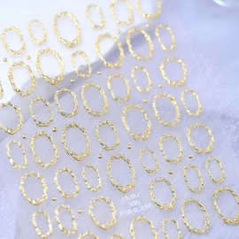 Gold Nail Stickers Gold Geometric Frames Nail Decals 5D Self-Adhesive Nail Art Sticker Geometric Frames Nails Supplies for Women and Girls DIY Manicure Nail Art Decorations