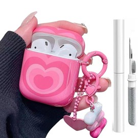Jiarusig Compatible with Airpods Case Cover with Cleaning Kit, Cute Cartoon Funny Rugged Airpod Cover Shockproof Airpods Protective Case with Keychain for AirPod 1st/2nd Charging Case