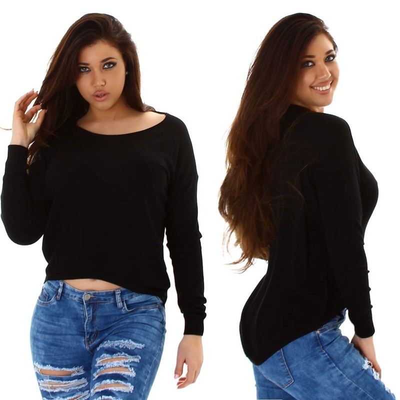 Jela London Women's Soft Mullet Pullover Stretch Crew Neck Soft