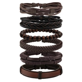 MILAKOO Pack of 6 Punk Braided Leather Bracelets for Men Women Cuff Wrap Bracelets Adjustable, Leather