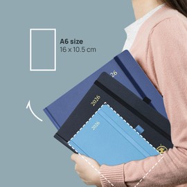 POPRUN Calendar 2026 Daily Planner Hardcover 16 x 10.5 cm, Daily Calendar A6 1 Day 1 Page (Monday - Sunday), Diary (Jan.2026-Dec.2026) with Pen Loop - Mist Blue