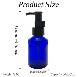 Happyupcity 2Pcs 60Ml/2oz Blue Empty Glass Lotion Pump Bottles with Black Pump Emulsion Essence Dispenser Jars Refillable Portable Cosmetic Containers
