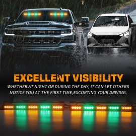 XRIDONSEN 2x 17 inch Amber Green Emergency Lights for Trucks Interior Front/Rear Windshield Dash Strobe Lights 40 LED Safety Flashing Warning Hazard Caution w/Controller for Construction Vehicles Car