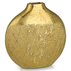 Gold Flower Vase Ceramic Rustic Vintage Round Vase for for Table Living Room Kitchen Bedroom Decoration House Desk Decorative Accessories Gift