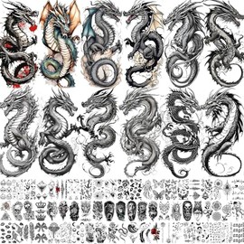 76 Láminas De Tatuajes Temporales Realistas De Dragones Para Hombres, Mujeres Y Adultos(Piernas) Tatuajes Temporales De Media Manga Estilo Loong Chino