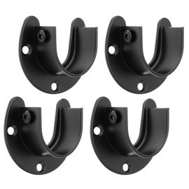 HOJLKLD Closet Rod Bracket, 4 Pack Stainless Steel Closet Rod Support, U Shaped Rod Holders Wardrobe Brackets Closet Pole End Supports with Screws for 1-1/4 Inch Rods (Black)