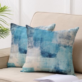 DWDC Cushion Covers 60x60cm Pack of 2 Abstract Art Pillow Cover, Teal and Grey Contemporary Gallery Home Decorative Throw Pillows Cover for Bedroom Sofa Living Room24x24inch
