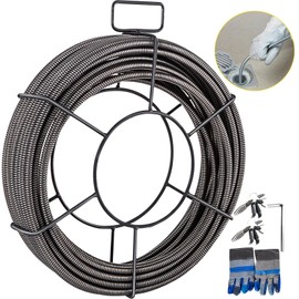 VEVOR 100 ft x 1/2 inch Solid Core Sewer Snake Clog Pipe Drain Cleaning Cable W/Four Shapes of Cutters, Black