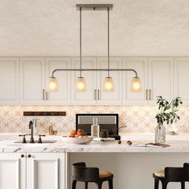 Tribesigns Pendant Lighting for Kitchen Island, 4-Light Pendant Lighting Modern with White Frosted Glass