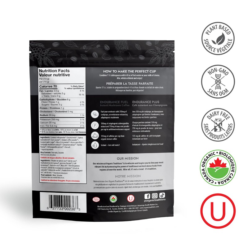 Organic Traditions | Endurance Fuel Mushroom Coffee | 100% Organic