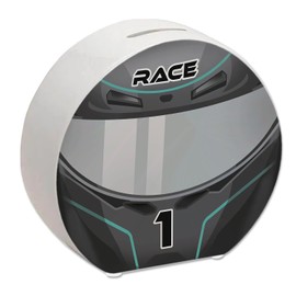 Motorsport Helmet Money Box in Black/Silver Money Box Motorsport Racing Car Helmet Motorcycle Piggy Bank Racing Money Box Racing Kids Car Sports Car Biker Racing Helmet Cool