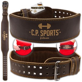 C.P. Sports Weight Lifting Belt for Weight Sports, Genuine Leather Training Belt, Ideal for Powerlifting, Ergonomic Fitness Belt with Padded Back, S (65-86 cm), Brown