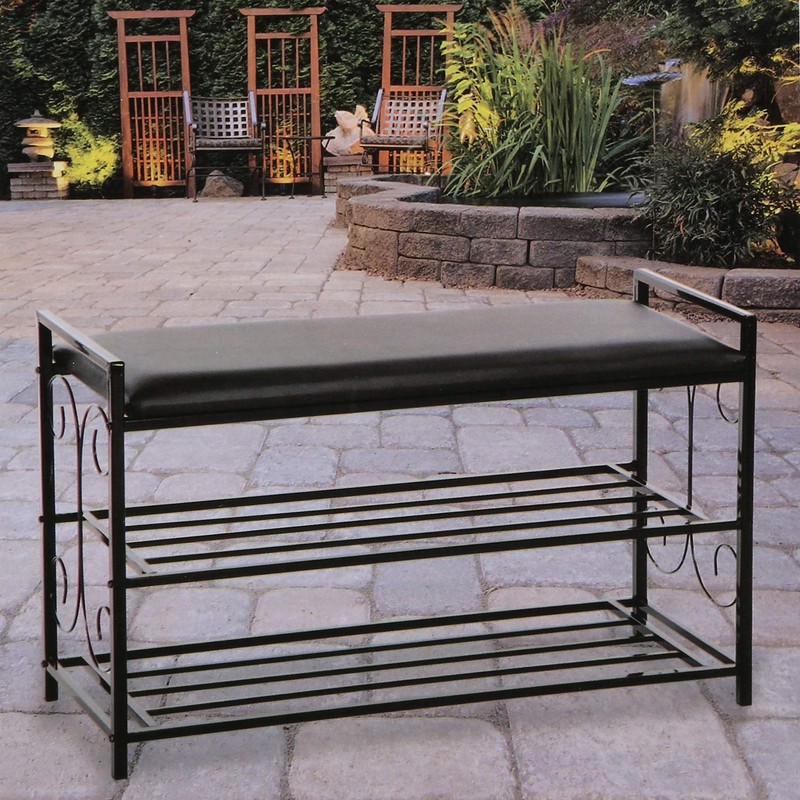 Scroll Metal Design 3 Tier Entryway Shoe and Sitting Storage