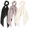 Rhinestone Satin Lace Ribbon Bow Hair Ties - Long Tail
