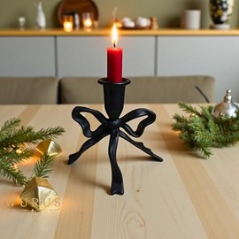 Portavelas de Arco, Cónico de Metal, 5" H x 4.81" W, Dorado y Negro, Decorativos para Centro de Mesa, Boda (Negro)