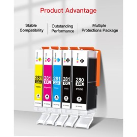 GPC Image Compatible Ink Cartridge Replacement for Canon PGI-280XXL CLI-281XXL PGI 280 CLI 281 Compatible with PIXMA TS6120 TS6220 TR7520 TR8520 TS8120 TS8220 TS9120 TS9520 Printer Tray(5 Pack)