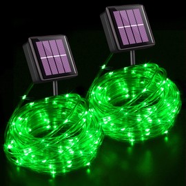 YEGUO Green Solar Christmas Lights, 2 Pack Each 33ft 100 LED Rope Lights Outdoor Waterproof, Clear Tube String Lights