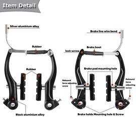 Hmfmdy Bike Brakes Set, Brake kit for Most Bicycles Mountain Bike, Universal Front and Rear Bike MTB Hybrid Brake, Callipers Cables Lever Kit, Multi-Tool Wrenches - Silver