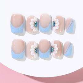 ADAIER Handmade Press On Nails, French Nails,wedding, party,Short Coffin Nails Set for Handmade,Reusable Opaque Nails in 10 Nail Kit for Women(Z-03) (S16, L)