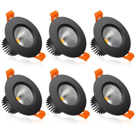 YAMAWIROU 2.5 Inch LED Recessed Lighting, Dimmable COB Downlight 5W 400LM, 3000K Warm White, CRI80, Black Trim, LED Ceiling Lights with LED Driver, 6 Pack