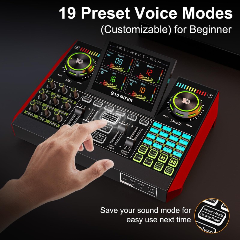 tenlamp G10 Gaming Audio Mixer, Audio Interface with 3.5mm/XLR Microphone