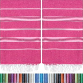 HAVLULAND |Pack of 2| Turkish Beach Towels Oversized 39x71, 100% Turkish Cotton Sand Free Quick Dry Absorbent Towel Travel Blanket for Adults Beach Gift Beach Essentials - Fuchsia